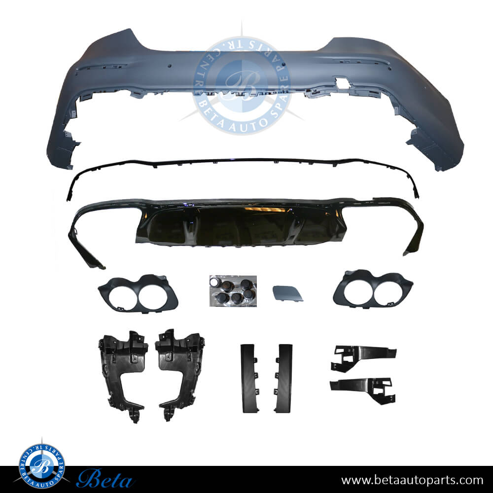 Rear Bumper assembly AMG E53 with PDC and Park Assist for Mercedes E-Class W213 2021-Up models, Part Number 2138854405 Rear Bumper assembly AMG E53 with PDC and Park Assist for Mercedes E-Class W213 2021-Up models, Part Number 2138854405